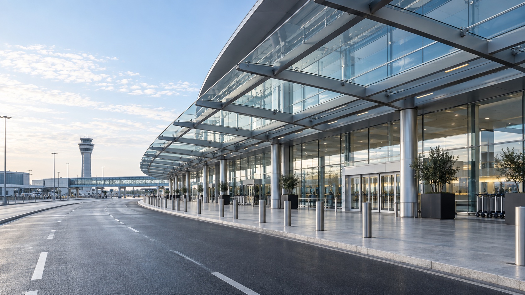 Acceso exterior ilustrativo a una terminal de aeropuerto